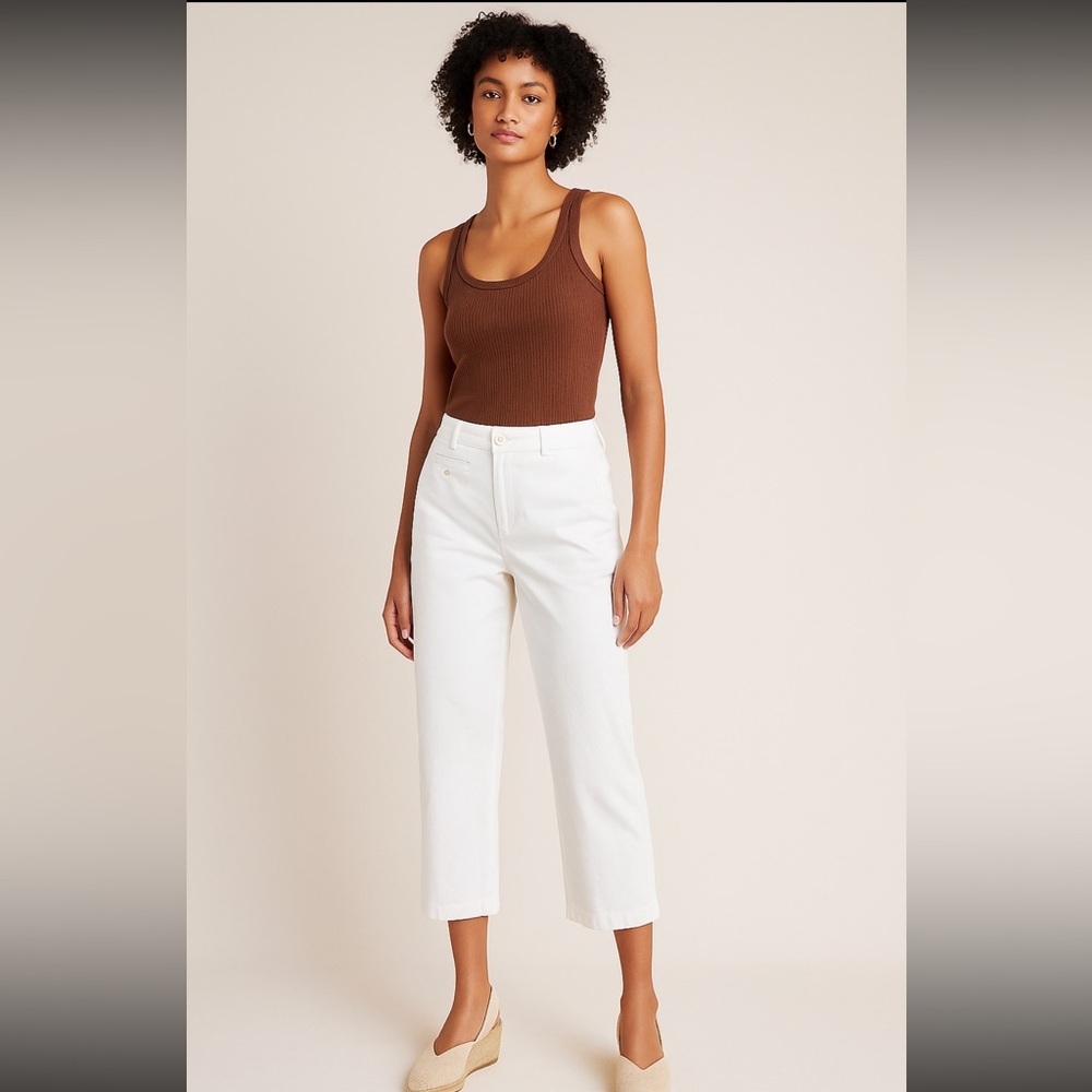 Anthropologie‎ Maeve Ivory White Cropped Pants size 6P NWT